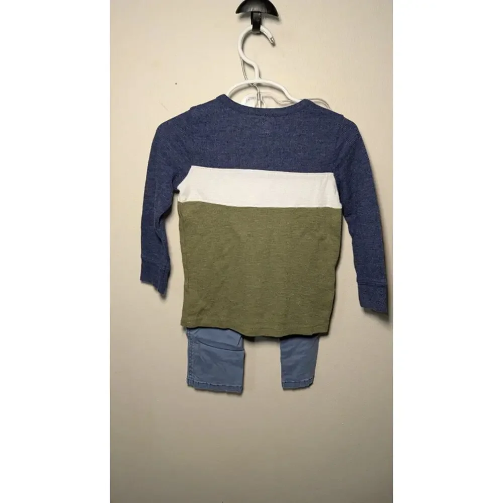 Old Navy White & Green Thermal + Cat & Jack Blue Skinny Chinos Boys Size 2T
